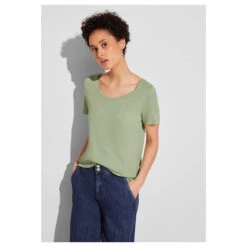 Street One Damen T-Shirt Gerda Soft Moss Green -Wellensteyn Shop street one new gerda gruen 15816 model vorne