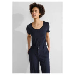 Street One Damen T-Shirt Gerda Deep Blue -Wellensteyn Shop street one new gerda t shirt blau 11238 model front