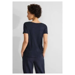 Street One Damen T-Shirt Gerda Deep Blue -Wellensteyn Shop street one new gerda t shirt blau 11238 model hinten
