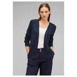 Street One Damen Strickjacke Jacy Deep Blue Melange -Wellensteyn Shop street one new jacy strickjacke blau 11502 detail vorne