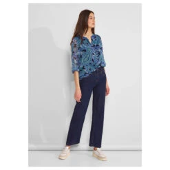 Street One Damen 3/4 Arm Bluse Printed Chiffon Intense Aqua -Wellensteyn Shop street one printed chiffonblouse bluse 35681 model