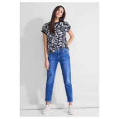 Street One Damen T-Shirt Printed Mat-Mix Deep Blue -Wellensteyn Shop street one printed mat mix shirt blau 21238 model
