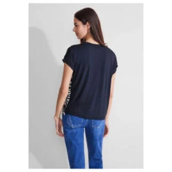 Street One Damen T-Shirt Printed Mat-Mix Deep Blue -Wellensteyn Shop street one printed mat mix shirt blau 21238 model hinten