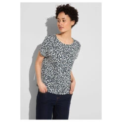 Street One Damen T-Shirt Crista Cool Vintage Green -Wellensteyn Shop street one printed new crist rundhalsshirt gruen 23825 model vorne