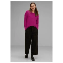 Street One Damen Pullover Rib Neck U-Boat Bright Cozy Pink -Wellensteyn Shop street one rib neck u boat shi lila 15463 model ganz