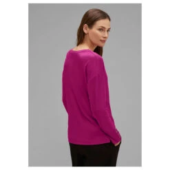 Street One Damen Pullover Rib Neck U-Boat Bright Cozy Pink -Wellensteyn Shop street one rib neck u boat shi lila 15463 model hinten