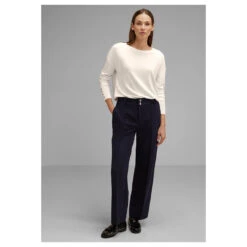 Street One Damen Pullover Rib Neck U-Boat Lucid White -Wellensteyn Shop street one rib neck u boat shi weiss 14451 model ganz