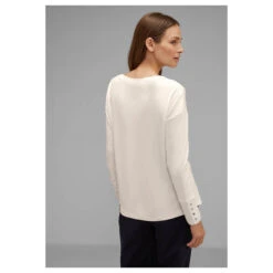 Street One Damen Pullover Rib Neck U-Boat Lucid White -Wellensteyn Shop street one rib neck u boat shi weiss 14451 model hinten