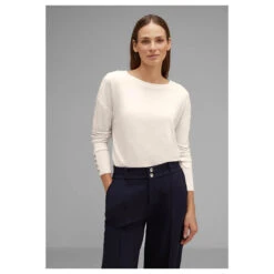 Street One Damen Pullover Rib Neck U-Boat Lucid White -Wellensteyn Shop street one rib neck u boat shi weiss 14451 model vorne