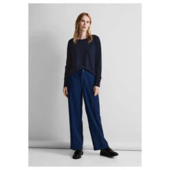 Street One Damen Pullover Rib Neck U-Boat Deep Blue -Wellensteyn Shop street one rib neck u boat shirt rundhalsshirt blau 11238 model