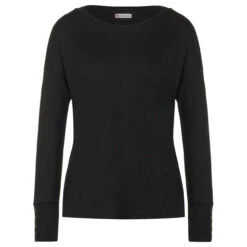 Street One Damen Pullover Rib Neck U-Boat Black