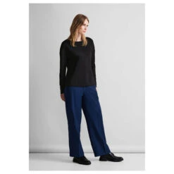 Street One Damen Pullover Rib Neck U-Boat Black -Wellensteyn Shop street one rib neck u boat shirt rundhalsshirt schwarz 10001 model