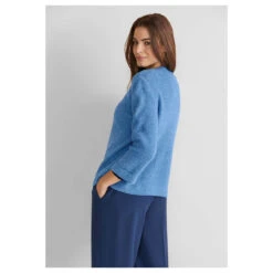 Street One Damen 3/4 Arm Pullover Round Neck Structure Light Blue Melange -Wellensteyn Shop street one round neck with structure blau 15515 model hinten