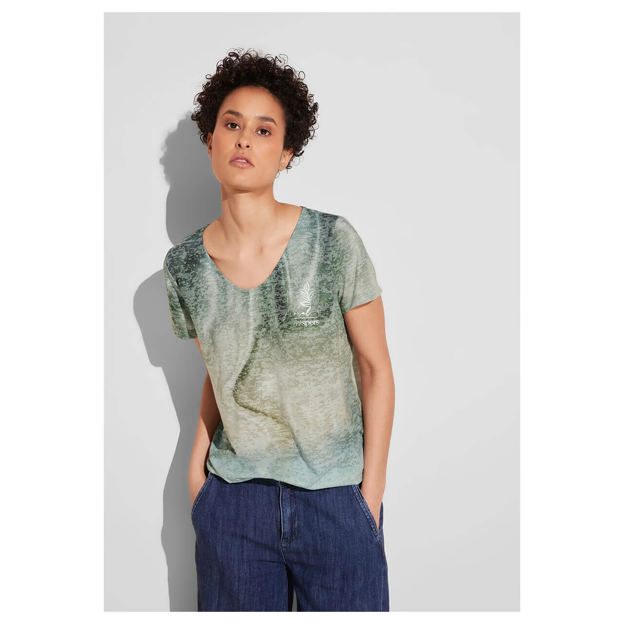 Street One Damen T-Shirt Shadings Burn Dessin Soft Moss Green 4 Street One Damen T-Shirt Shadings Burn Dessin Soft Moss Green – Bild 2