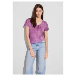 Street One Damen T-Shirt Shadings Burn Dessin Magnolia Pink -Wellensteyn Shop street one shadings burn dessin shirt rosa 35755 model vorne