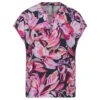 Street One Damen Kurzarm Bluse Splitneck Magnolia Pink Flower