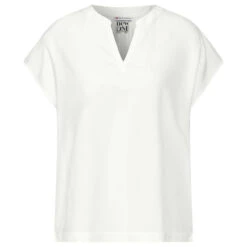 Street One Damen Kurzarm Bluse Splitneck Off White