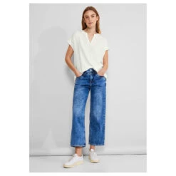 Street One Damen Kurzarm Bluse Splitneck Off White -Wellensteyn Shop street one shirtblouse splitneck hemdbluse weiss 10108 model