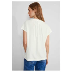 Street One Damen Kurzarm Bluse Splitneck Off White -Wellensteyn Shop street one shirtblouse splitneck hemdbluse weiss 10108 model hinten