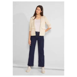 Street One Damen 3/4 Arm Hoodie Shirtjacke Silk Look Lucid White -Wellensteyn Shop street one silk look hoody jacket sweatjacke 14451 model