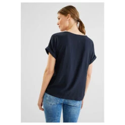 Street One Damen Kurzarm Bluse Deep Blue With Flap -Wellensteyn Shop street one solid blouse flap placket blau 11238 hinten