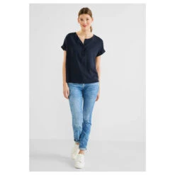 Street One Damen Kurzarm Bluse Deep Blue With Flap -Wellensteyn Shop street one solid blouse flap placket blau 11238 vorne