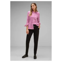 Street One Damen Langarm Bluse Striped Office Bright Cozy Pink -Wellensteyn Shop street one striped office blouse hemdbluse rosa 25463 model