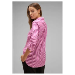 Street One Damen Langarm Bluse Striped Office Bright Cozy Pink -Wellensteyn Shop street one striped office blouse hemdbluse rosa 25463 model seite