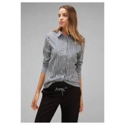 Street One Damen Langarm Bluse Striped Office Deep Blue 9 Street One Damen Langarm Bluse Striped Office Deep Blue -Wellensteyn Shop street one striped office blouse hemdbluse weiss 21238 model vorne