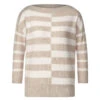 Street One Damen 3/4 Arm Pullover Striped U-Boat Sweater Sand Melange -Wellensteyn Shop street one striped sweater pullover beige 25379