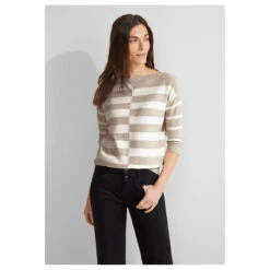 Wellensteyn Shop -Wellensteyn Shop street one striped sweater pullover beige 25379 model vorne
