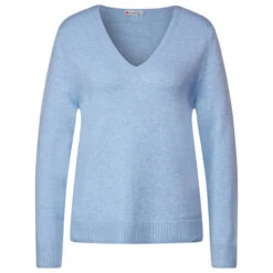 Street One Damen Pullover V-neck Feather Blue Melange