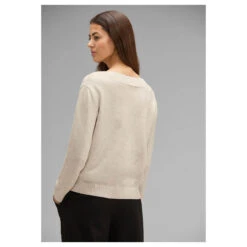 Street One Damen Pullover U-Boat Sweater Whisper Cream Melange -Wellensteyn Shop street one uboat sweater beige 15244 model hinten