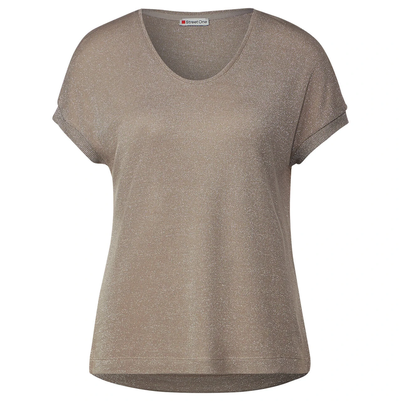 Street One Damen T-Shirt V-neck Shiny Safari Beige 3 Street One Damen T-Shirt V-neck Shiny Safari Beige