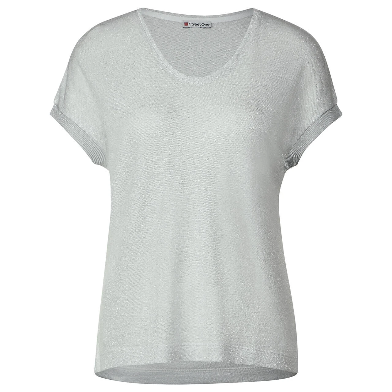Street One Damen T-Shirt V-neck Shiny Pearl White 3 Street One Damen T-Shirt V-neck Shiny Pearl White