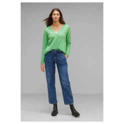 Street One Damen Pullover V-neck Sweater Light Green Melange -Wellensteyn Shop street one v neck sweater gruen 15380 model