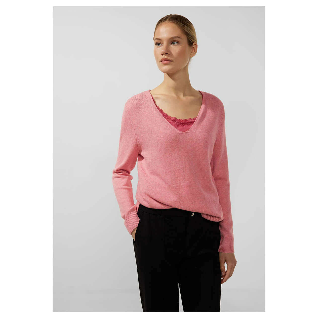 Street One Damen Pullover V-neck Legend Rose Melange 4 Street One Damen Pullover V-neck Legend Rose Melange – Bild 2