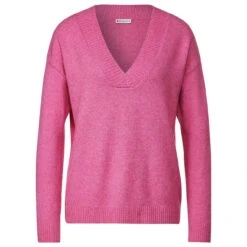Street One Damen Pullover V-neck Sweater Cozy Pink Melange