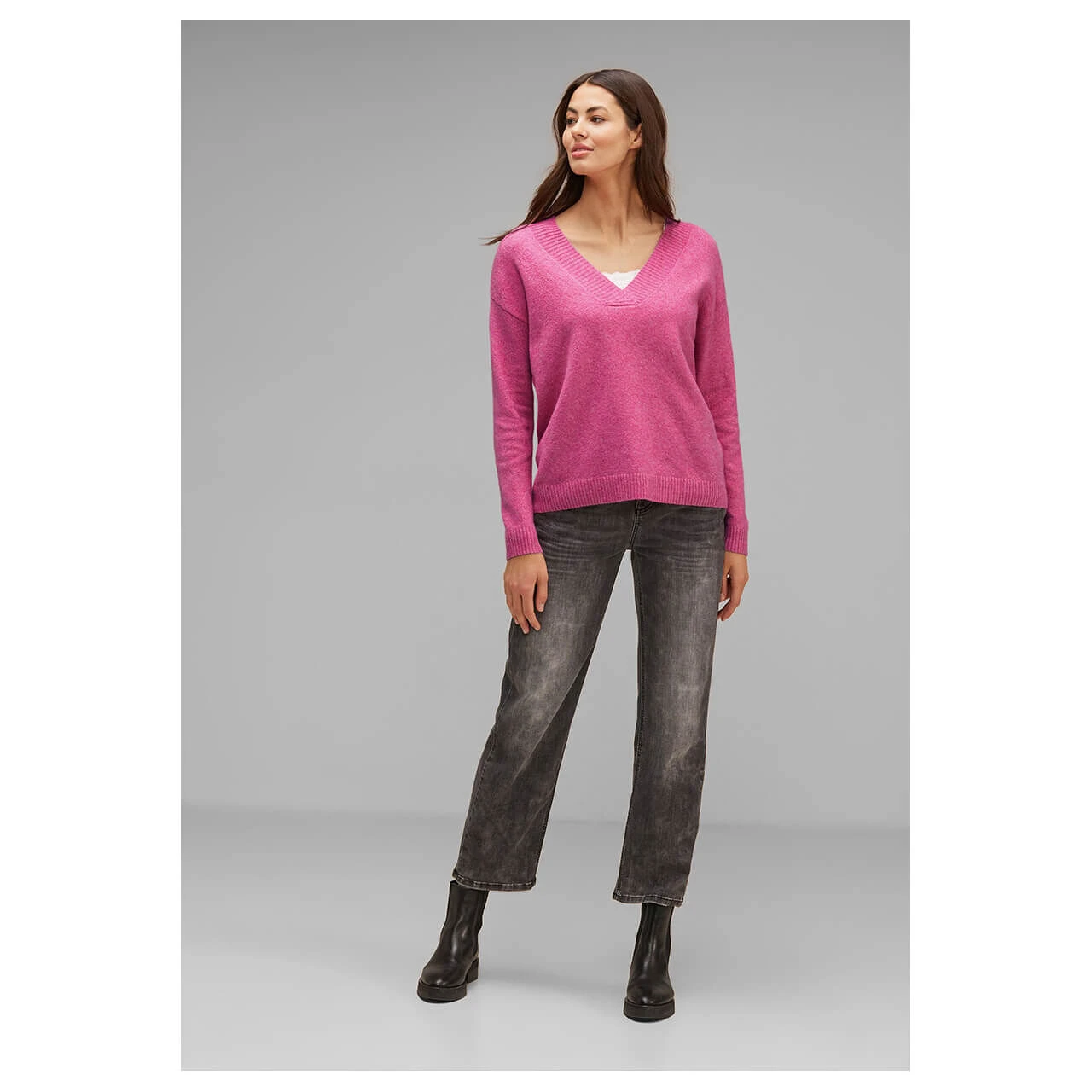 Street One Damen Pullover V-neck Sweater Cozy Pink Melange 6 Street One Damen Pullover V-neck Sweater Cozy Pink Melange – Bild 4