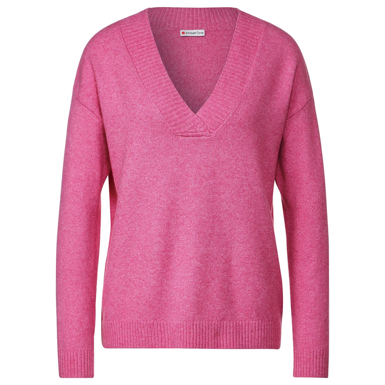 Street One Damen Pullover V-neck Sweater Cozy Pink Melange 3 Street One Damen Pullover V-neck Sweater Cozy Pink Melange