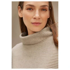 Street One Damen 3/4 Arm Rollkragen Pullover Structured Scarf Sand Melange -Wellensteyn Shop streetone pullover beige 15379 model detail