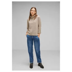 Street One Damen 3/4 Arm Rollkragen Pullover Structured Scarf Sand Melange -Wellensteyn Shop streetone pullover beige 15379 model vorne
